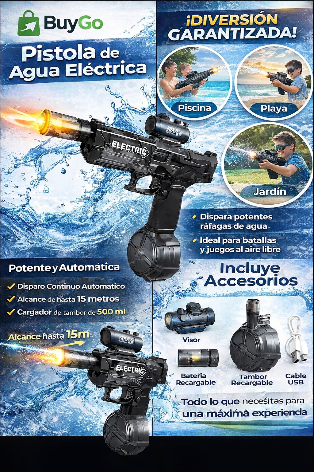 Pistola Agua Eléctrica Recargable USB